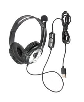 Headset com Microfone Ajustável e Botão para Controlo de Volume – USB - Cinzento e Preto