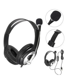 Headset com Microfone Ajustável e Botão para Controlo de Volume – USB - Cinzento e Preto