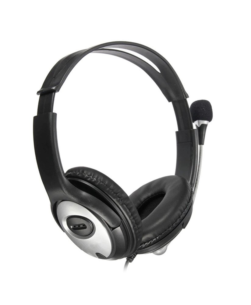Headset com Microfone Ajustável e Botão para Controlo de Volume – USB - Cinzento e Preto