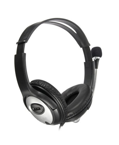 Headset com Microfone Ajustável e Botão para Controlo de Volume – USB - Cinzento e Preto