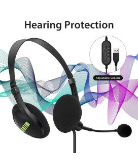 Headset para Teletrabalho com Microfone e Botão de Controlo de Volume - USB