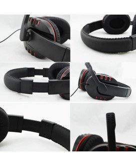 Headset Gaming com Microfone e Botão de Controlo de Volume – Preto e Vermelho