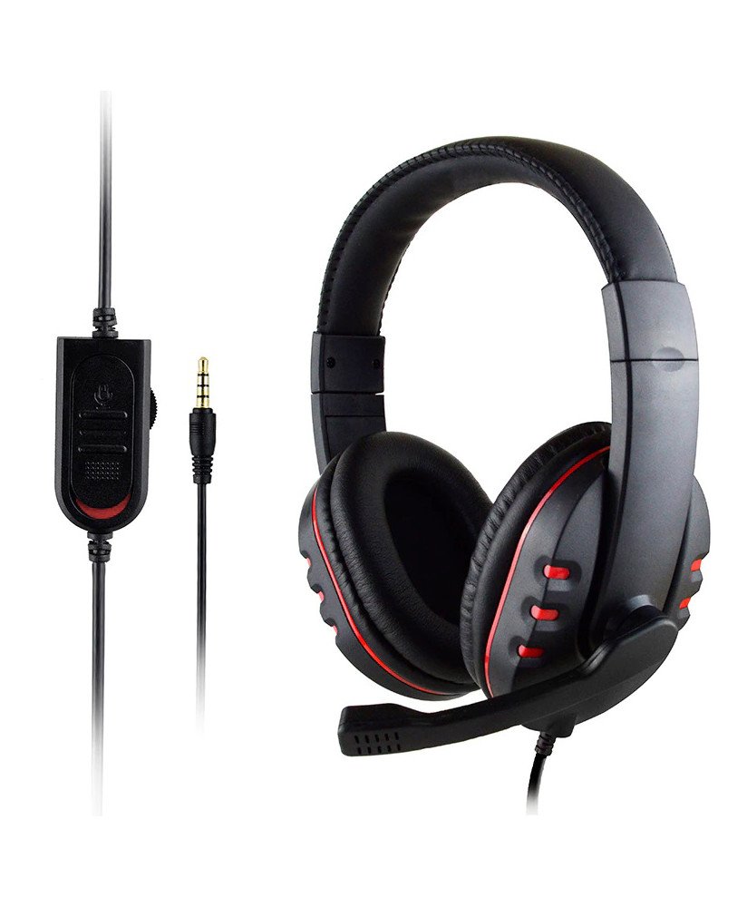 Headset Gaming com Microfone e Botão de Controlo de Volume – Preto e Vermelho