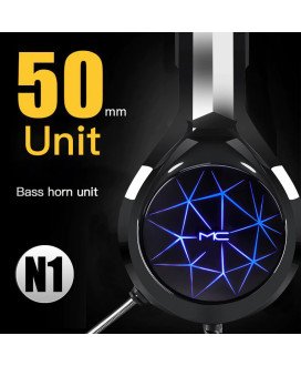 Headset Gaming com Microfone Ajustável e Efeitos LED – Branco e Preto