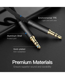 Cabo de Áudio Jack 3.5mm, Premium, de 1 metro – Nylon Preto
