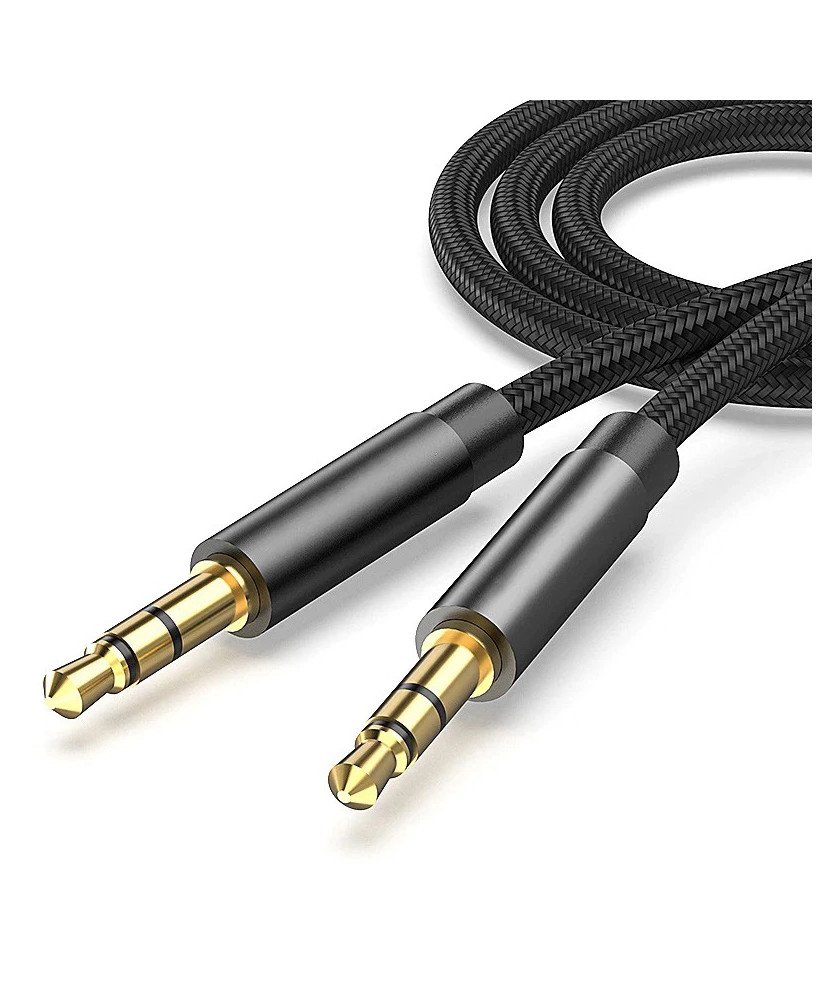 Cabo de Áudio Jack 3.5mm, Premium, de 1 metro – Nylon Preto