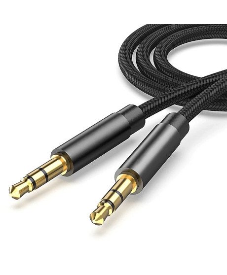 Cabo de Áudio Jack 3.5mm, Premium, de 1 metro – Nylon Preto
