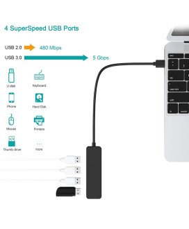 HUB Tipo-C com 4 Portas USB 3.0 – Preto