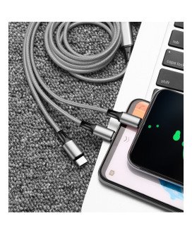 Cabo USB em Nylon 3 em 1: Tipo-C, Lightning e Micro USB - Cinzento