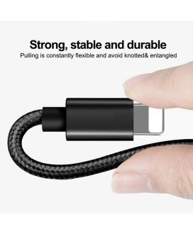 Cabo USB em Nylon 3 em 1: Tipo-C, Lightning e Micro USB - Cinzento