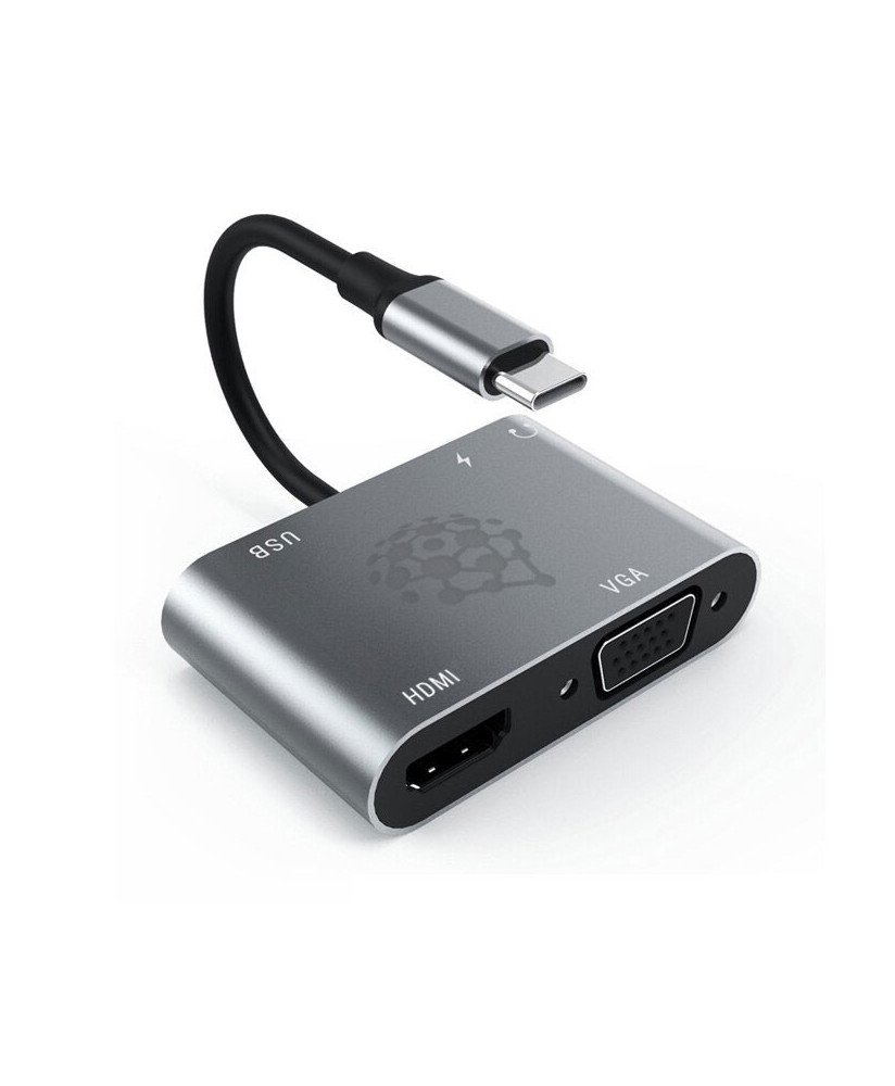 HUB Docking Station Tipo-C, 5 em 1, Para USB, HDMI, VGA, Jack 3.5mm e Porta de Carregamento Tipo-C PD, em Metal
