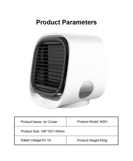 Ar Condicionado Portátil, de 3 Velocidades, Tanque para Água ou Gelo, Refrigerador e Purificador - 3 em 1 - Ligação USB