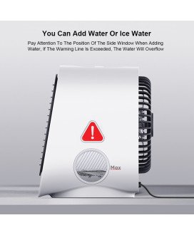 Ar Condicionado Portátil, de 3 Velocidades, Tanque para Água ou Gelo, Refrigerador e Purificador - 3 em 1 - Ligação USB
