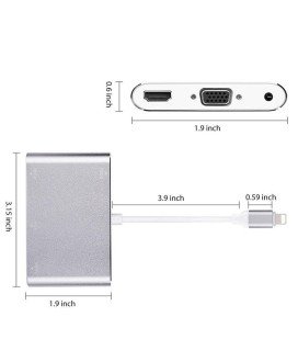 Cabo Adaptador Conversor para iPhone ou iPad - Lightning Para VGA, HDMI, Jack Áudio 3.5mm, Vídeo HDTV – Branco