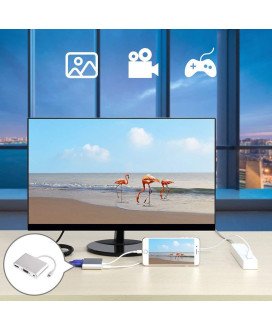 Cabo Adaptador Conversor para iPhone ou iPad - Lightning Para VGA, HDMI, Jack Áudio 3.5mm, Vídeo HDTV – Branco