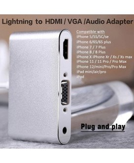 Cabo Adaptador Conversor para iPhone ou iPad - Lightning Para VGA, HDMI, Jack Áudio 3.5mm, Vídeo HDTV – Branco