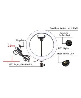 Anel Luminoso com Três Intensidades de Luz com Suporte Extensível - Preto