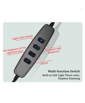 Anel Luminoso com Três Intensidades de Luz com Suporte Extensível - Preto