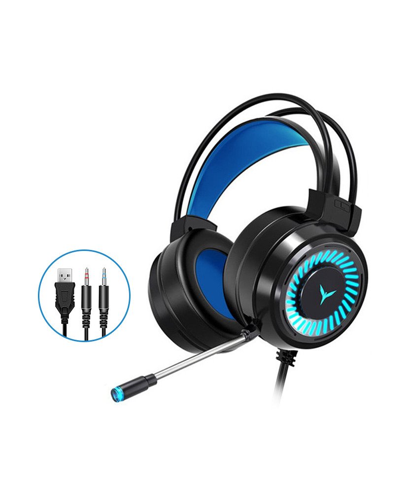 Headset Gaming com Luzes LED, sistema Surround 7.1, Microfone Ajustável, Controlo de Volume, 1*USB e 2 Jacks 3.5mm