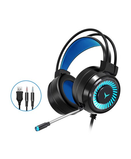Headset Gaming com Luzes LED, sistema Surround 7.1, Microfone Ajustável, Controlo de Volume, 1*USB e 2 Jacks 3.5mm