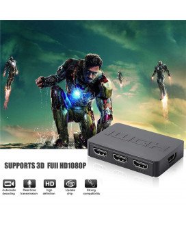 Comutador Switch HUB HDMI de 3 Portas, com Controlo Remoto e Amplificação de Sinal - Preto