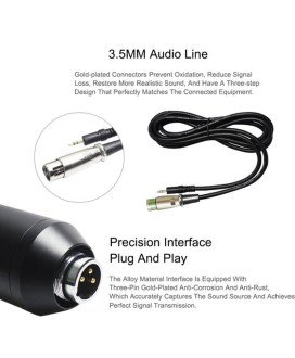 Microfone BM-800 com Tripé, Suporte, Clipe, Placa USB, Esponjas e Cabo XLR-3.5mm para Videoaula e Videoconferência