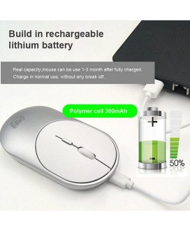 Rato Recarregável sem fio: Bluetooth 5.0 + 2.4 GHz com Pen USB – Silencioso - Oval Preto