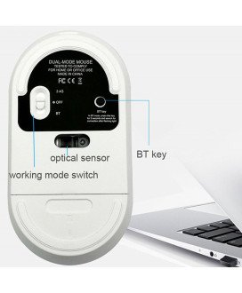 Rato Recarregável sem fio: Bluetooth 5.0 + 2.4 GHz com Pen USB – Silencioso - Oval Preto