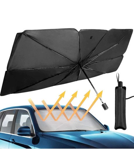 Para-sol para Carro, em Formato de Chapéu de Chuva, com Estojo - 125*65cm - Preto