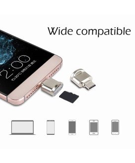 Leitor de Cartões de Memória Micro SD (TF) para Telemóveis e Computadores com Porta Tipo-C