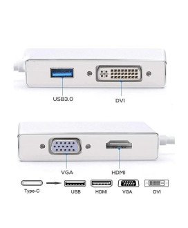 Cabo Adaptador Conversor Tipo-C para HDMI, DVI, VGA e USB