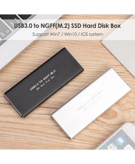 Adaptador Conversor M.2 NGFF SSD Sata para USB 3.0, com Caixa em Alumínio e Cabo Micro USB, Preto