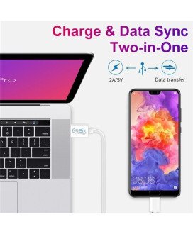 Cabo de 1 metro e 2A para Carregamento de Telemóvel Micro USB para USB - Branco