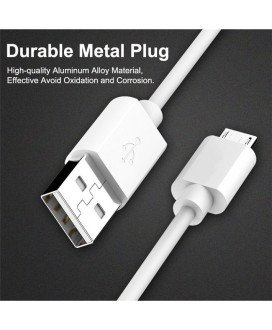 Cabo de 1 metro e 2A para Carregamento de Telemóvel Micro USB para USB - Branco