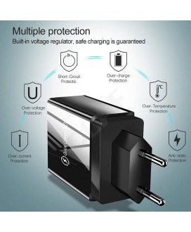 Carregador USB Carregamento Rápido Qualcomm 3.0 com 4 Portas USB para telemóvel Android ou iPhone