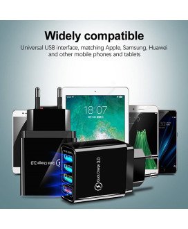 Carregador USB Carregamento Rápido Qualcomm 3.0 com 4 Portas USB para telemóvel Android ou iPhone