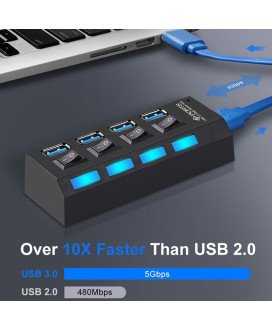 HUB USB 3.0 com 4 Portas USB e Botão ON/OFF