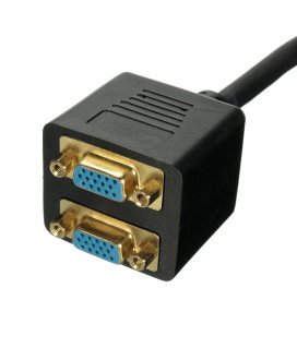 Cabo Adaptador VGA Splitter: 1 VGA Macho para 2 VGA Fêmea - Preto