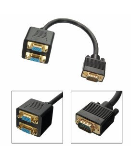 Cabo Adaptador VGA Splitter: 1 VGA Macho para 2 VGA Fêmea - Preto