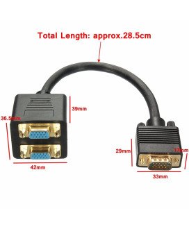 Cabo Adaptador VGA Splitter: 1 VGA Macho para 2 VGA Fêmea - Preto