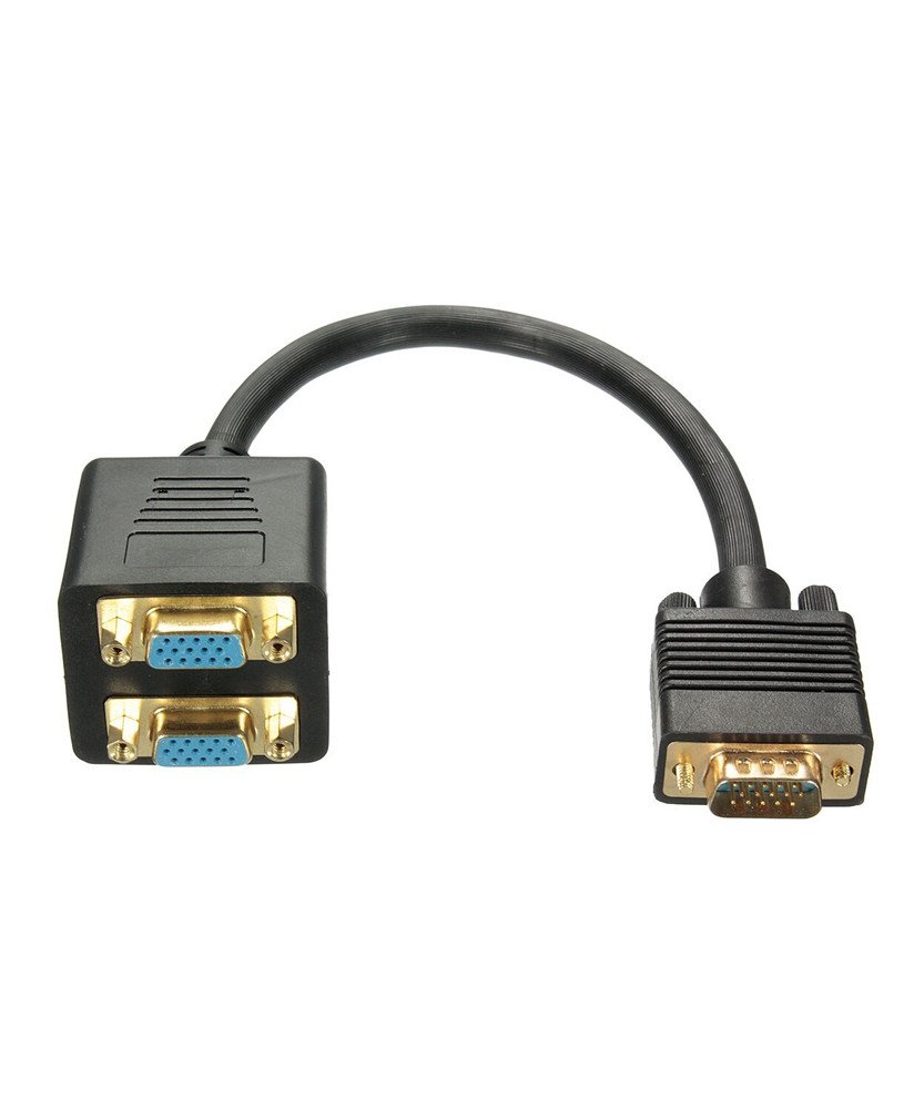 Cabo Adaptador VGA Splitter: 1 VGA Macho para 2 VGA Fêmea - Preto