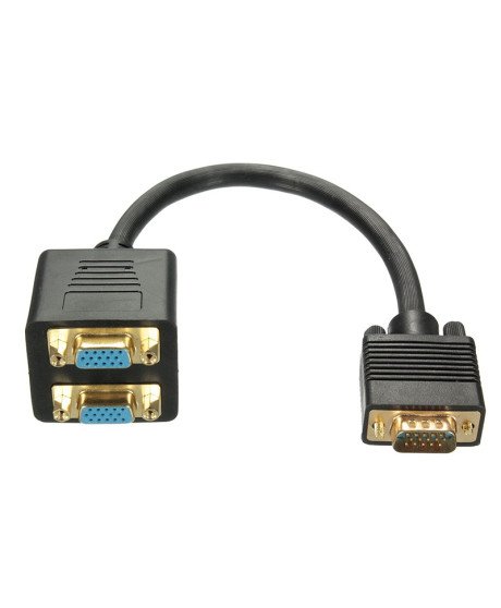 Cabo Adaptador VGA Splitter: 1 VGA Macho para 2 VGA Fêmea - Preto