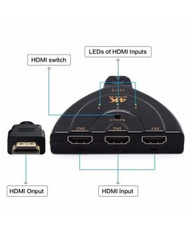 Cabo Adaptador HDMI Switch 3* HDMI para 1* HDMI, com seletor, 4K