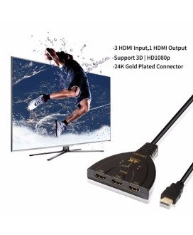 Cabo Adaptador HDMI Switch 3* HDMI para 1* HDMI, com seletor, 4K