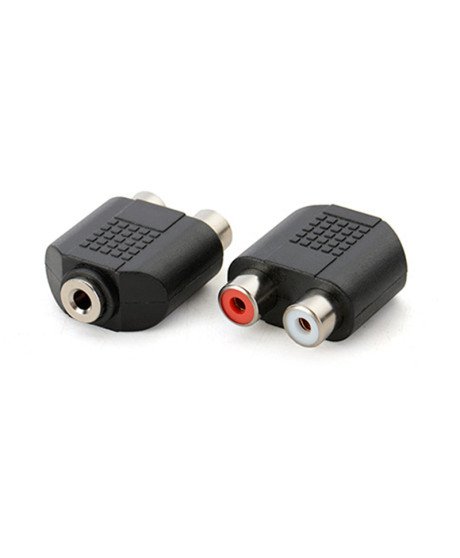 Adaptador de Áudio 2* RCA Fêmea para Jack 3.5mm Stéreo Fêmea