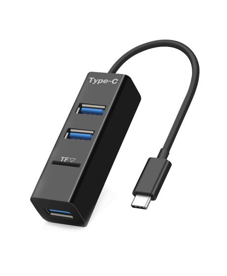 HUB USB Tipo-C Com 3 Portas USB 2.0 e Leitor de Cartões Micro SD - Preto