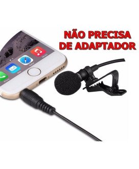 Microfone de Lapela com Mola - Microfone para Entrevista para iOS e Android