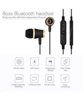 Fones Auriculares Bluetooth sem Fio Premium, Preto Gold