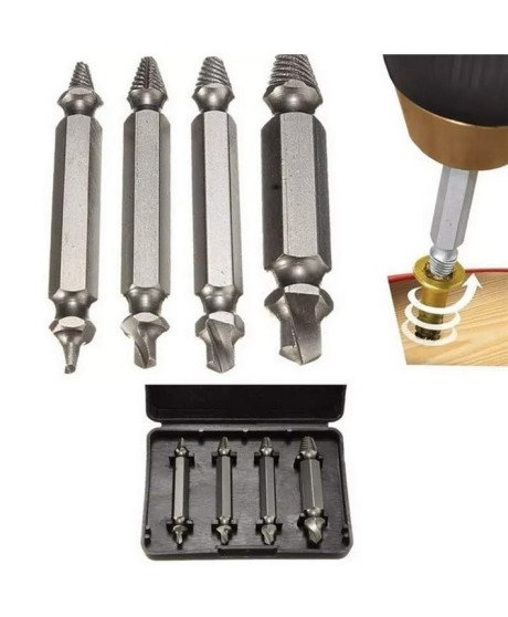 Kit de Ferramentas, com 4 Brocas Extratoras de Parafusos Danificados ou Moídos