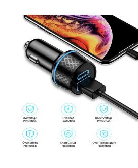 Carregador de Isqueiro de 15W com Carregamento Rápido, 1* Porta USB + 1* Porta Tipo-C - Goeik